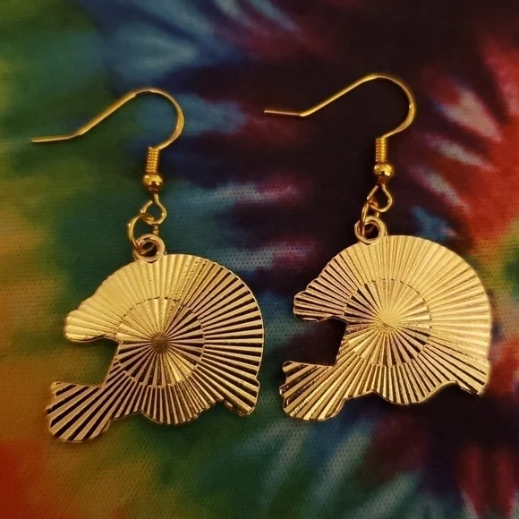 Handmade Red Black White Football Helmet Dangle Earrings - Picture 2 of 2